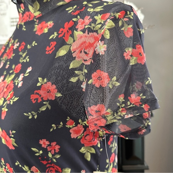 Arizona Jean Co Floral Mesh Mini Dress Size Large Gothic Y2K Grunge Vibes - Picture 5 of 16